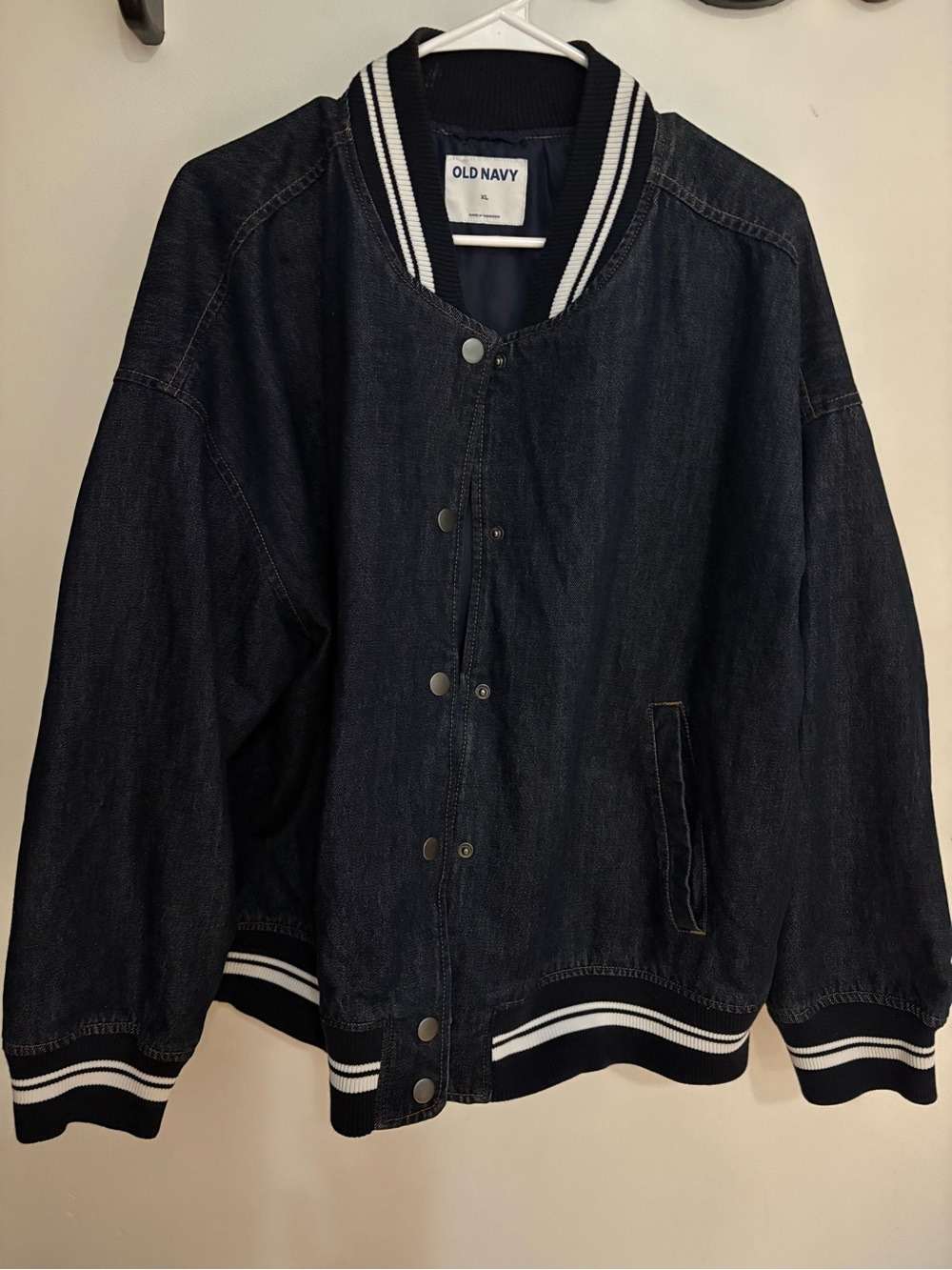 Old Navy Dark Blue Denim Jacket with Stripe Trim
